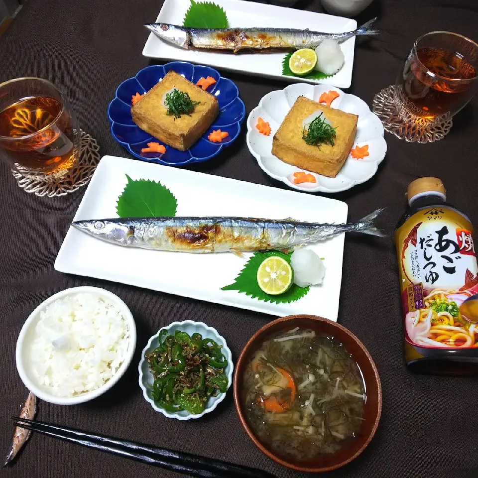 Snapdishの料理写真:秋の食卓～秋刀魚の塩焼き～|シュワシュワキッチンさん