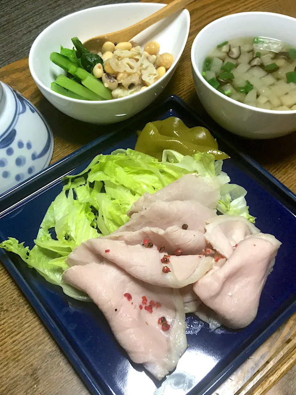 Snapdishの料理写真:手作りロースハムの晩ごはん|りこでりこさん