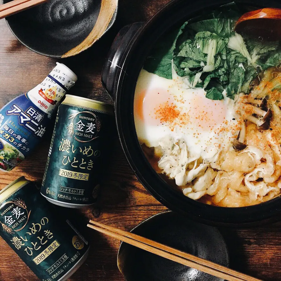 土鍋で何食べる？シリーズ。野菜たっぷり鍋焼き味噌うどん|はるなさん