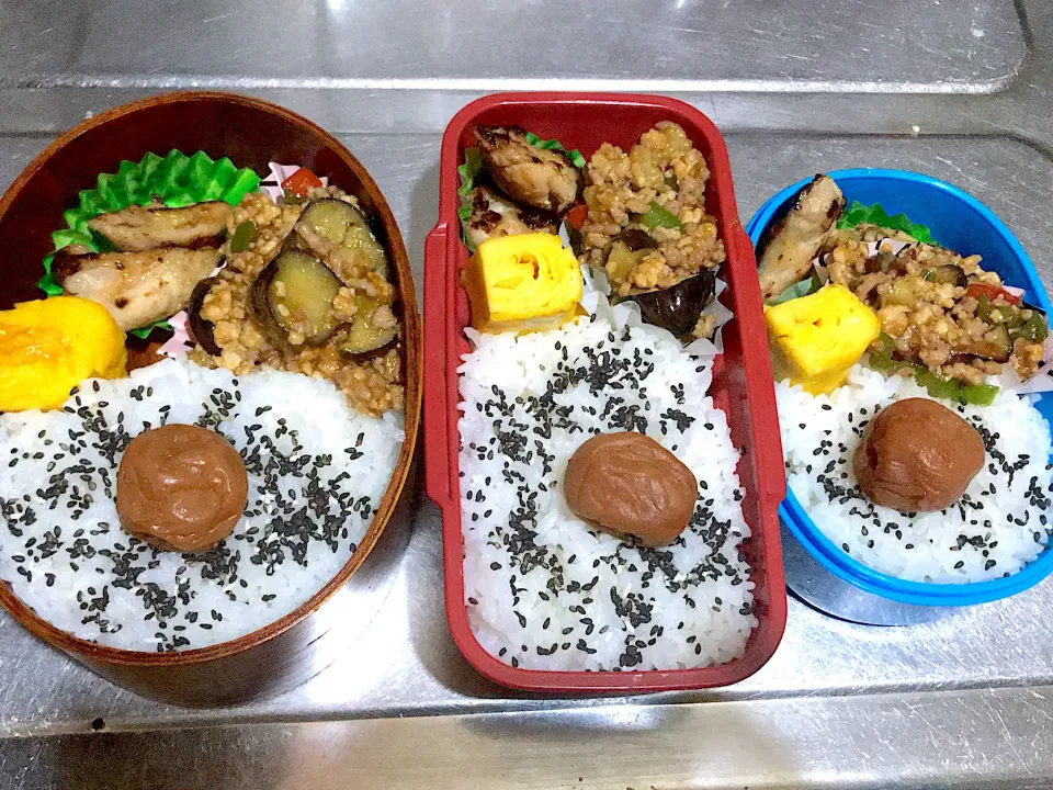 麻婆ナスピーマンお弁当(3人分)|こーやさん