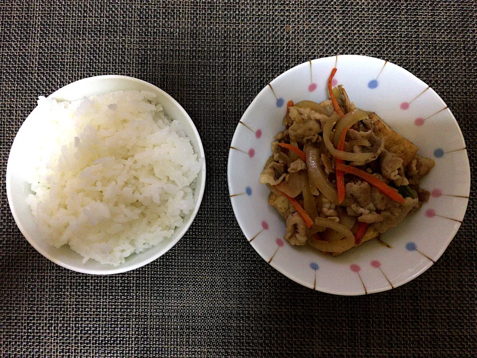 豚バラ肉と厚揚げの炒め(ハーフ)ご飯|ばーさんさん