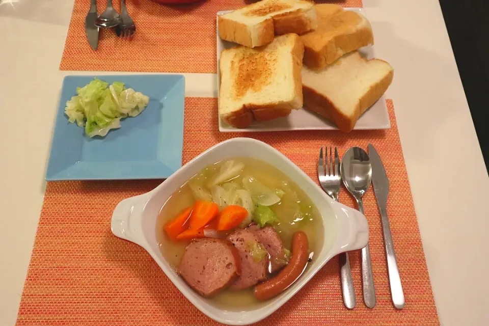 今日の夕食 SDモニター✨焼きあごだしのポトフ、食パン|pinknari🐰🌈さん