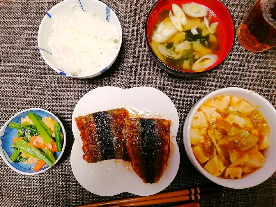 麻婆豆腐 さんま蒲焼 小松菜卵炒め|いちみさん