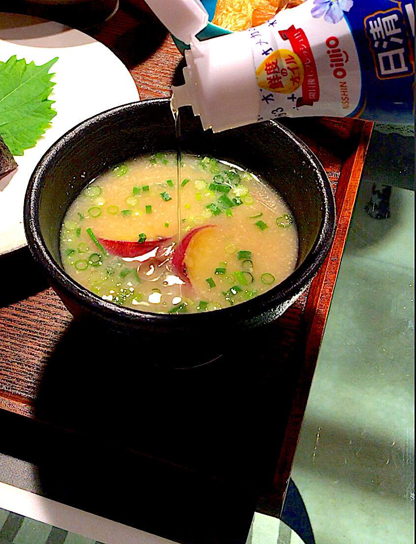 薩摩芋と南瓜のお味噌汁✖️亜麻仁油