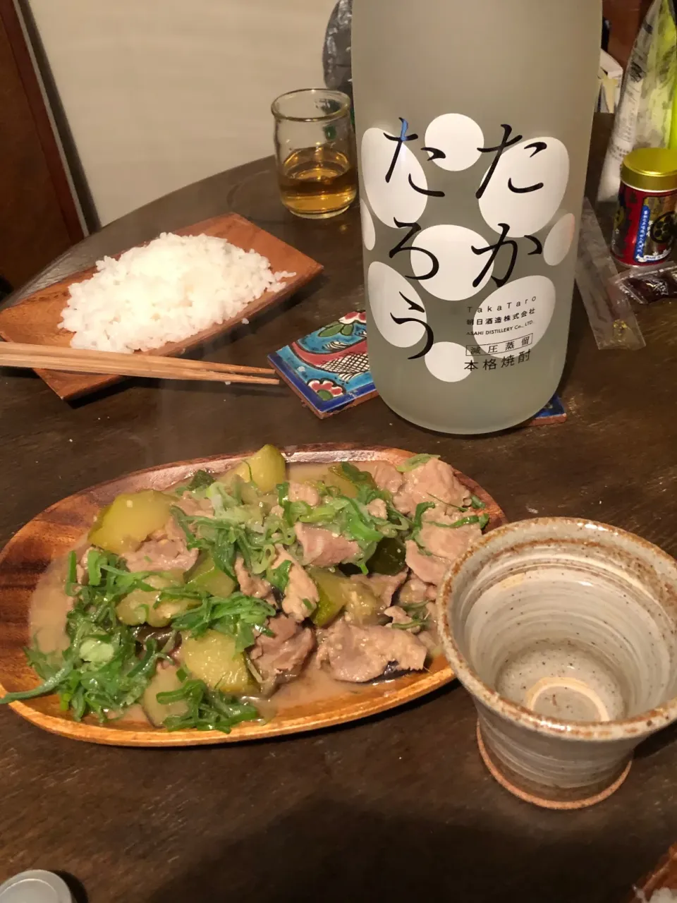 ズッキーニとナスの豚味噌煮込みと黒糖焼酎|chiiさん