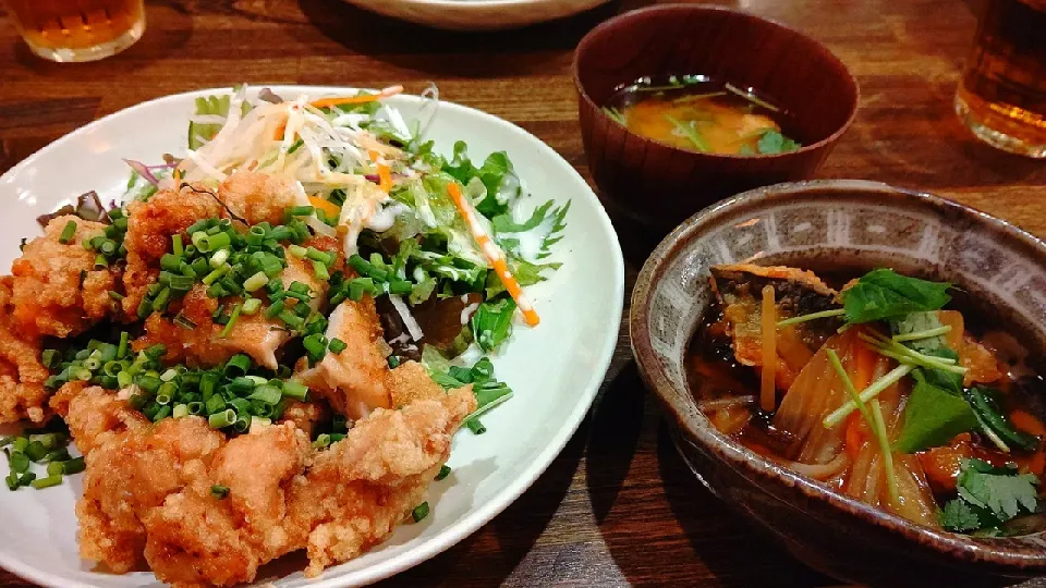 賄い飯🍚鶏の唐揚げ&秋刀魚竜田揚げ野菜あんかけ|Gauche Suzukiさん