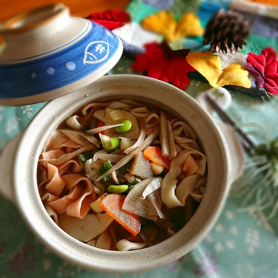 リメイク～けんちんうどん🍜
麺は次男の手打！(;ﾟ∇ﾟ)|とまと🍅さん