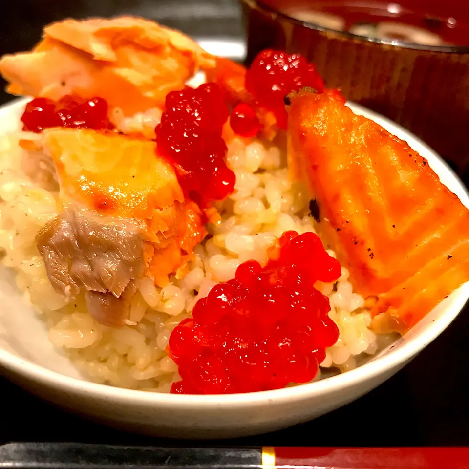 鮭 すじこ 玄米丼で まいりさん盛り🍚|シュトママさん