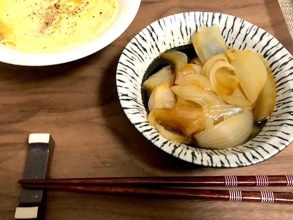 Snapdishの料理写真:玉ねぎのごまポン酢漬け、レンジでミルク茶碗蒸し|Tak@さん