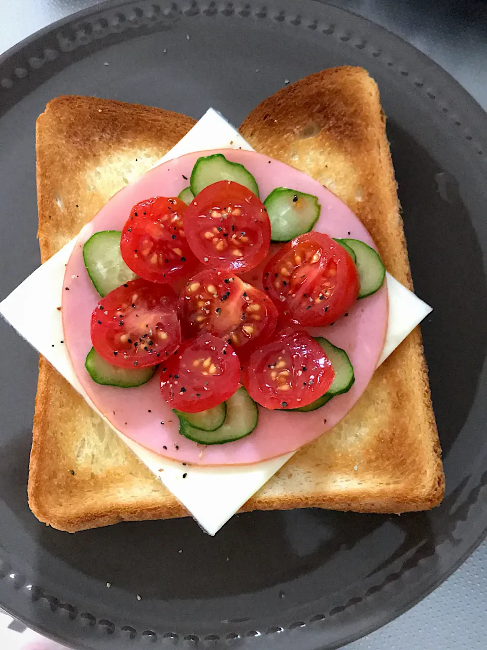 朝の簡単メニュー😆🍞🍅🥒🧀|めぐぐさん