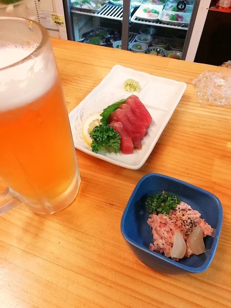 ビール、刺身、らっきょコンビーフ|Kunisanoさん