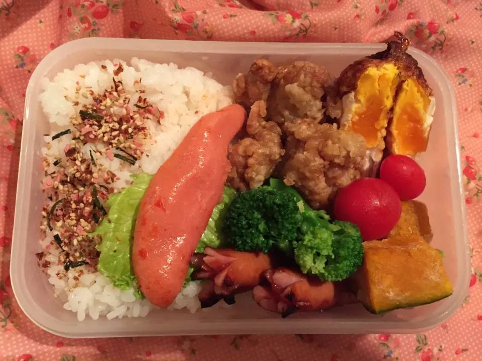 Snapdishの料理写真:2019年10月21日   旦那さんのお弁当🍱👨‍✈️👷🏻‍♂️👨‍🔧🚊✌️❤️💪🏼💞|Kodomo Cookingさん