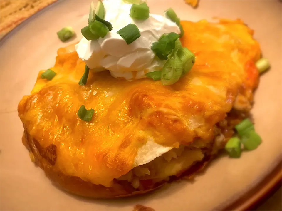 Snapdishの料理写真:Tex-Mex style pork enchilada lasagna.|TJ McAfoosさん