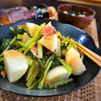 かぶとベーコンの塩炒め