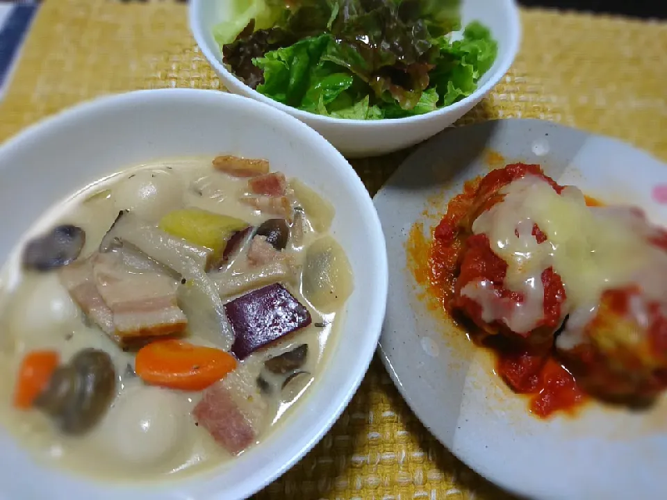 ★今夜の夕飯★
☆さつまいもとキノコのシチュー
☆ロールキャベツ(トマトチーズ)
☆グリーンサラダ
☆strongzeroｸﾞﾚﾌﾙ|☆Chieco☆さん