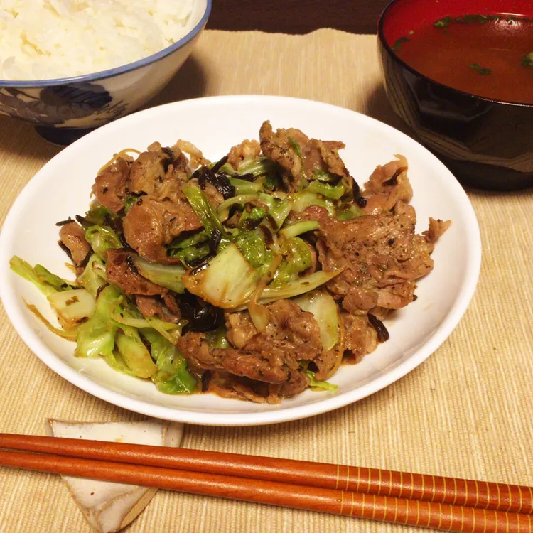 豚肉とキャベツの塩昆布炒め|おこばさん