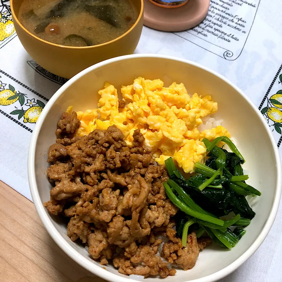 Snapdishの料理写真:ボリュームたっぷり三色丼！|おまめさん