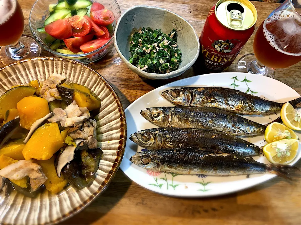 鰯の塩焼き    南瓜と豚バラの煮物                        小松菜とツナのサラダ|じゅんさんさん