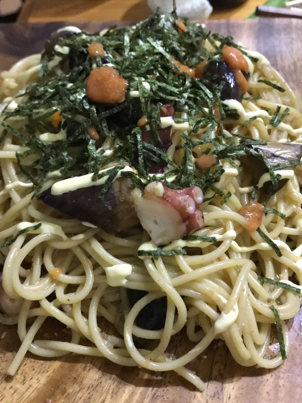 Snapdishの料理写真:ナスとタコの明太マヨ パスタ|♡YUKI♡さん