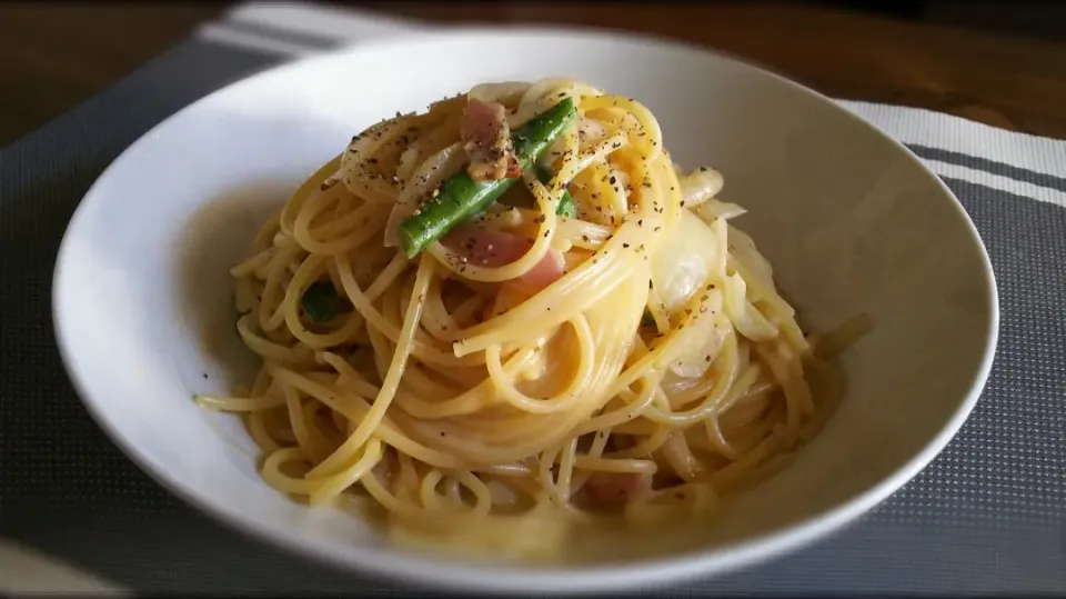 Snapdishの料理写真:醤油ｸﾘｰﾑﾊﾟｽﾀ～🍝
の昼ごはん✨|kaz(*･ω･)さん