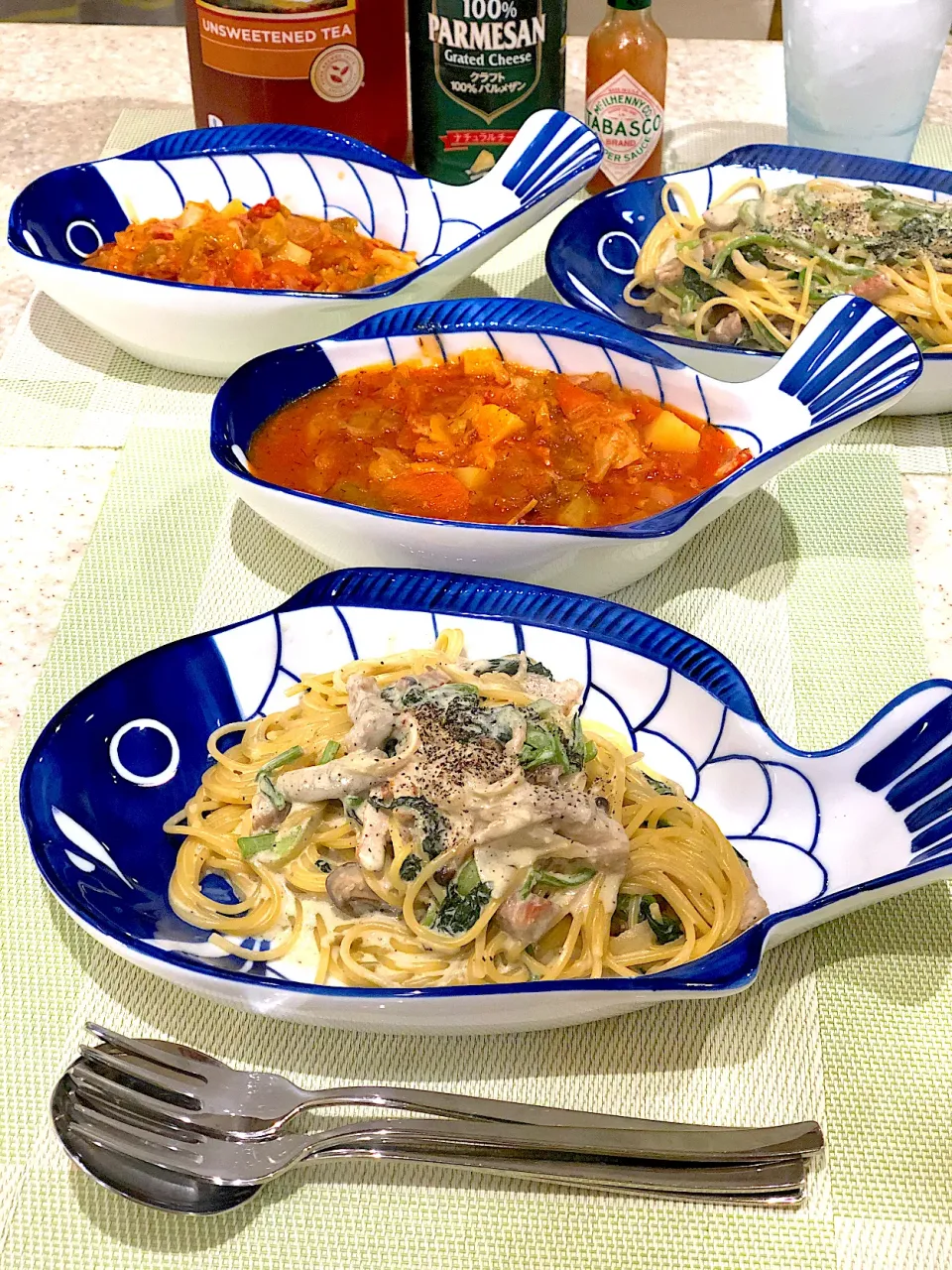 たっぷりトマト🍅ミネストローネ！きのこ🍄小松菜🥬豚肉のクリームパスタ🍝！|Mayumiさん