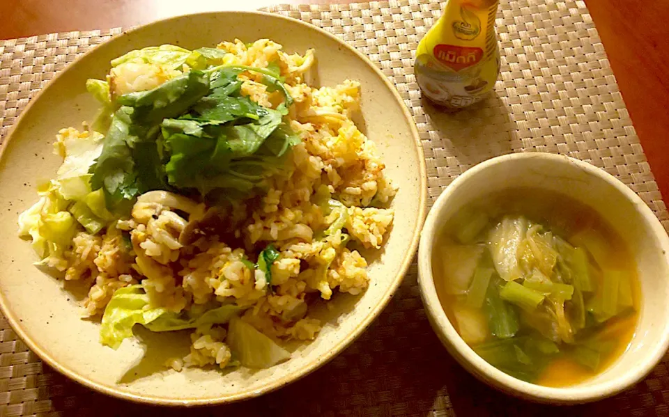 Today's Dinner🍴 三つ葉香るﾚﾀｽ&ﾂﾅ炒飯･小松菜のｷﾑﾁｽｰﾌﾟ|🌈Ami🍻さん