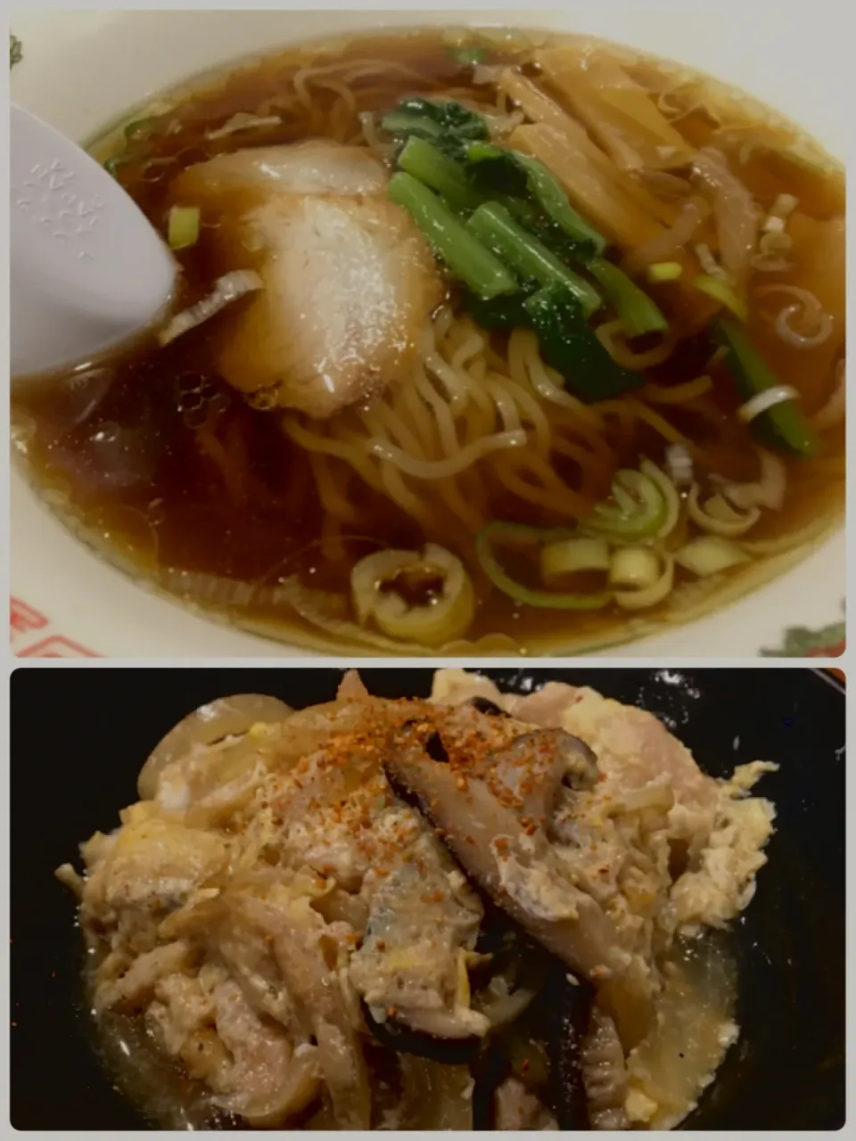 晩ごはん☀️☀️🔆                                               しょう油ラーメン🍜と親子丼|ぽんたさん