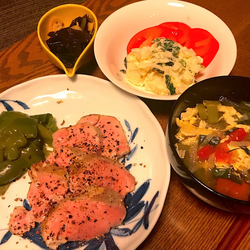 豚ヒレ低温調理の晩ごはん|りこでりこさん