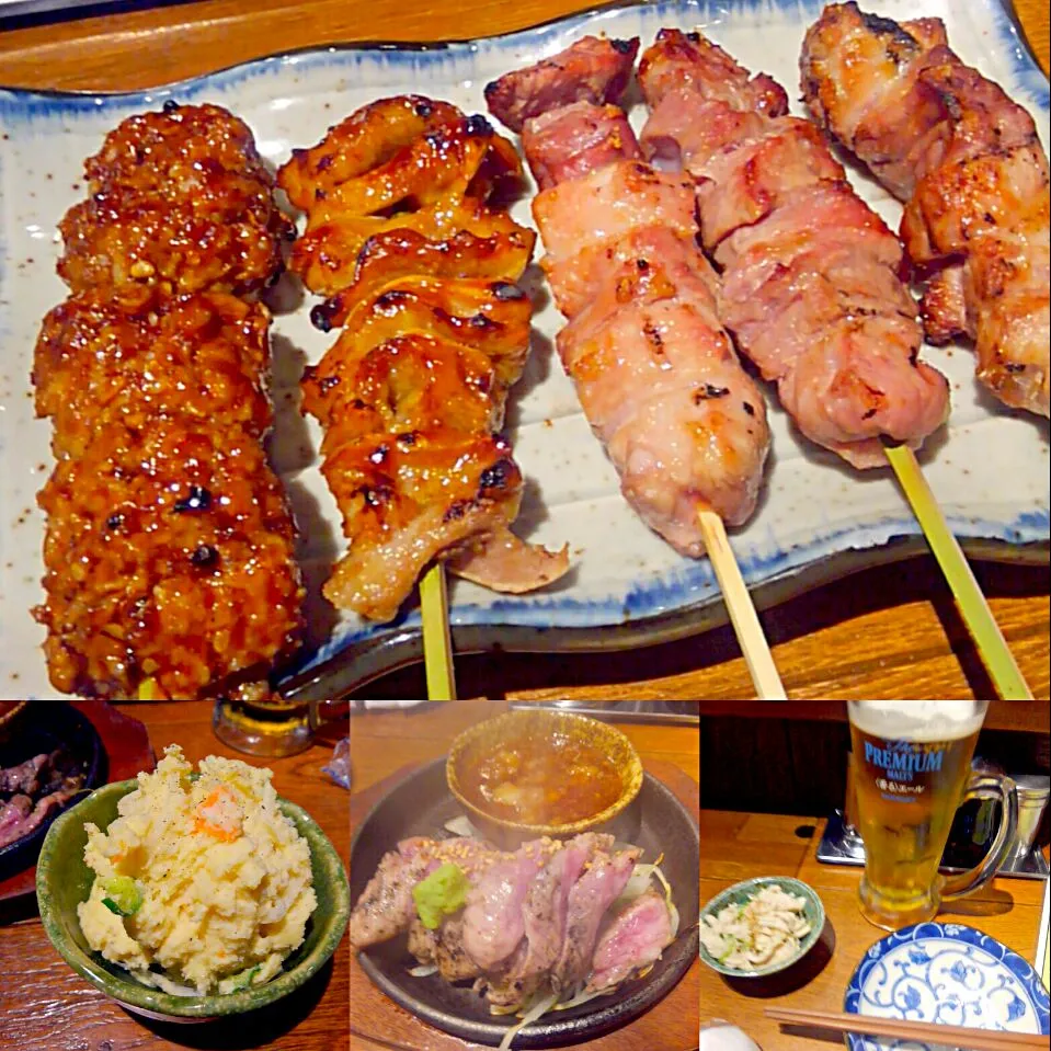 新橋で焼きとん🍺あぶり清水総本店　おまかせ串、ハラミポン酢、ポテトサラダ🎵|うたかた。さん