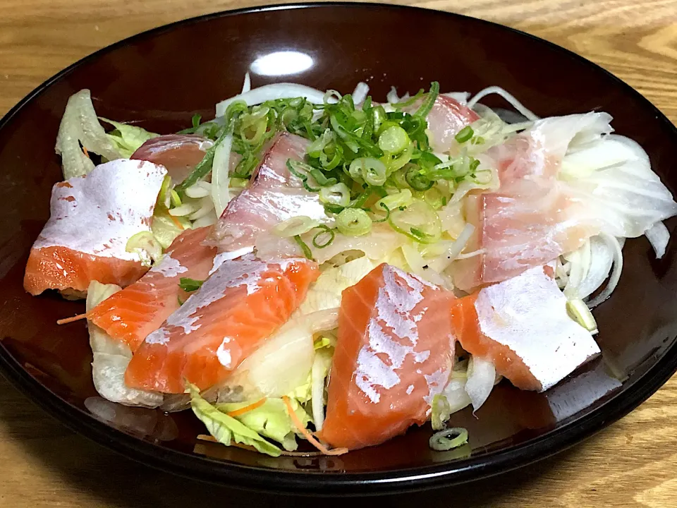 今日の夕食　☆鯛とサーモンのカルパッチョ|まぁたんさん