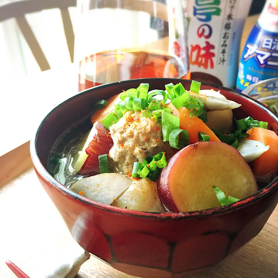 肉団子と根菜の味噌汁＋アマニ油|みずほさん