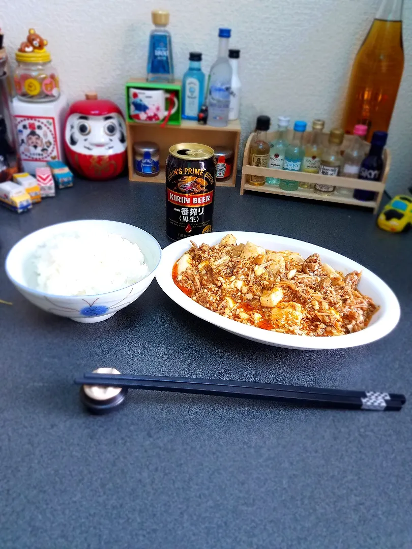 Snapdishの料理写真:エノキ入り黒麻婆豆腐🙃|masaki .fさん