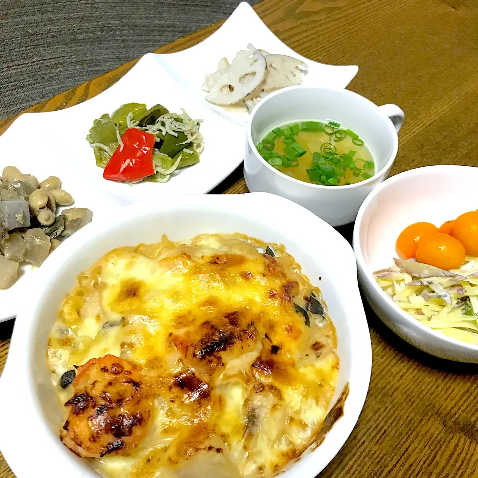 Snapdishの料理写真:エビ味噌グラタンの晩ごはん|りこでりこさん