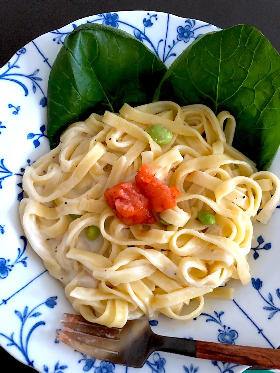 Snapdishの料理写真:生クリームのパスタ🍝枝豆と辛子明太子添え💕|Syonaさん