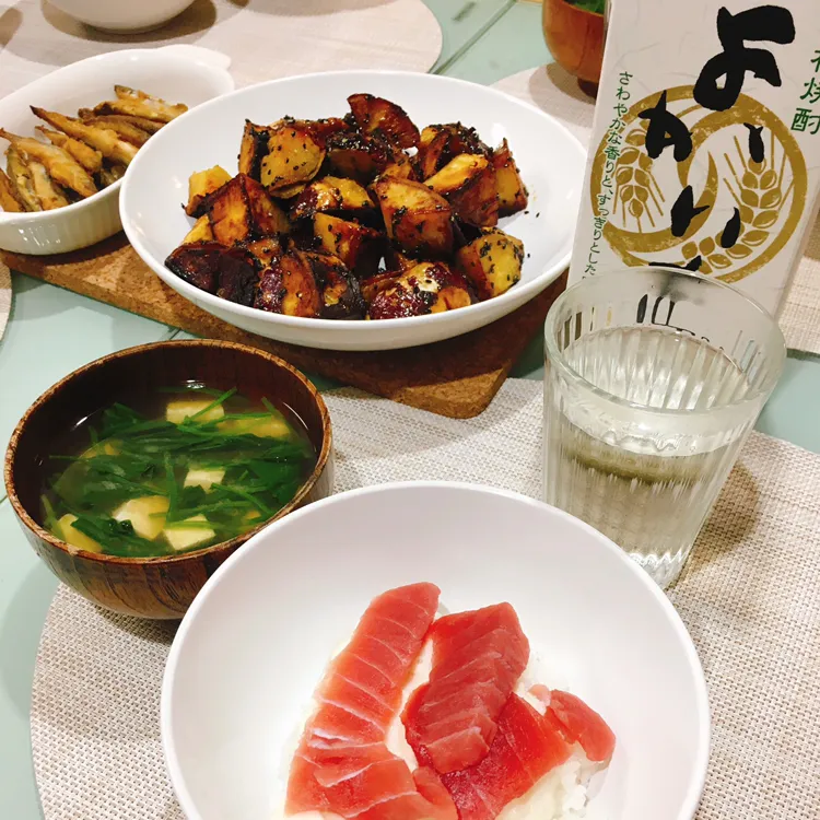 今日の夕飯、マグロ山かけ丼♪|ぐぅさん