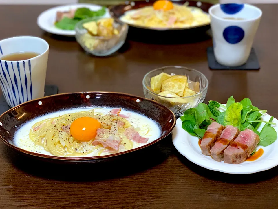 Snapdishの料理写真:🌸 カルボナーラ風スープパスタ 🌸|たんちゃんさん