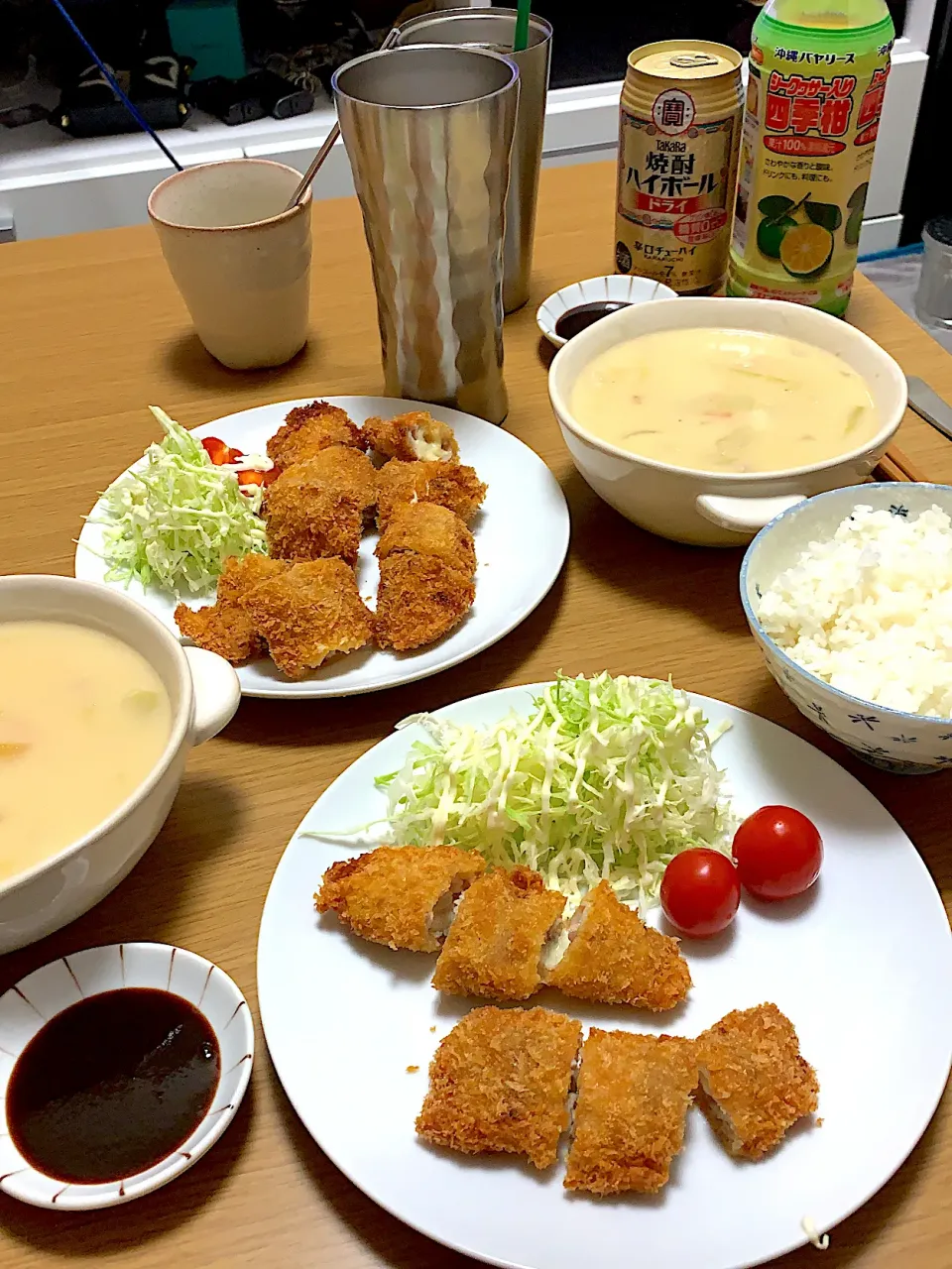 Snapdishの料理写真:豚ミルフィーユチーズカツ　クラムチャウダー|爰音さん