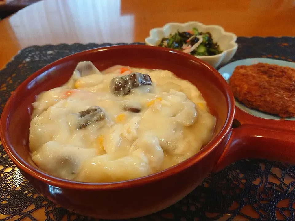 クリームシチュー  カレーコロッケ  酢の物🍺|chikakoさん