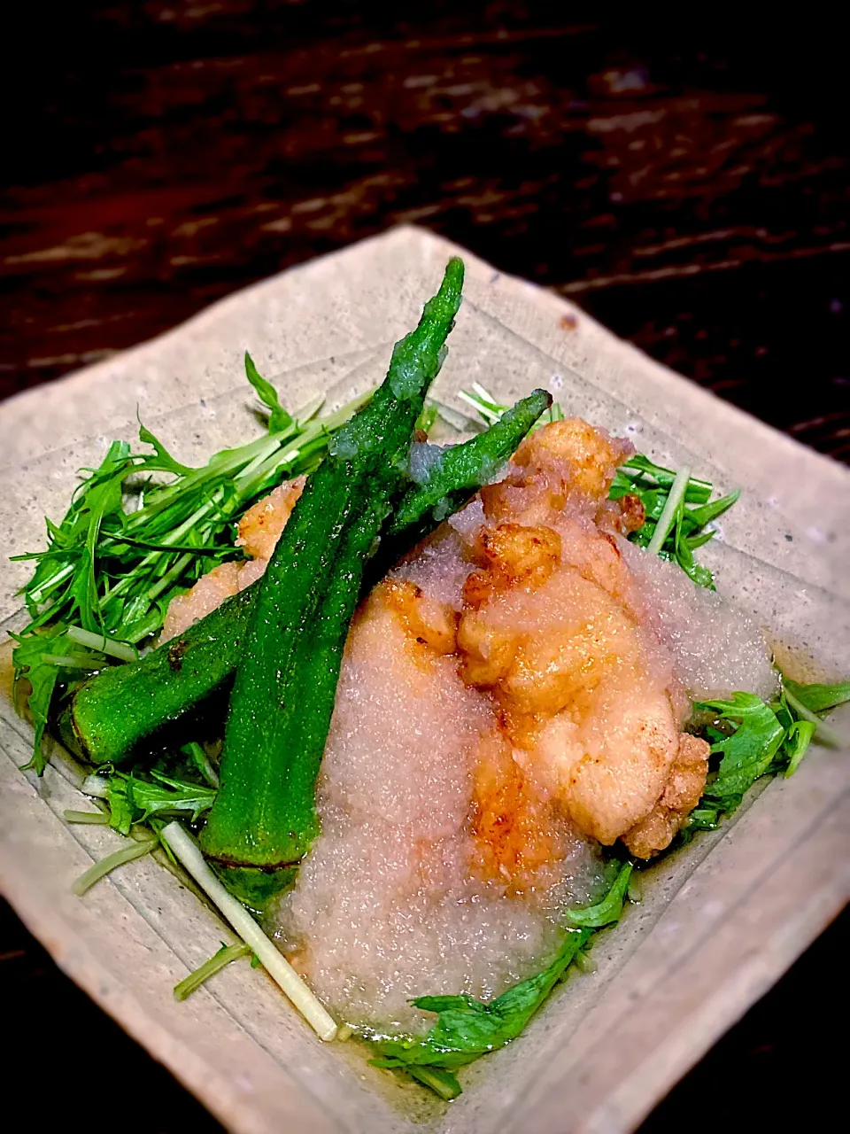 Snapdishの料理写真:揚げ鶏胸肉🐓のみぞれ出汁かけ♬|KOZUEさん