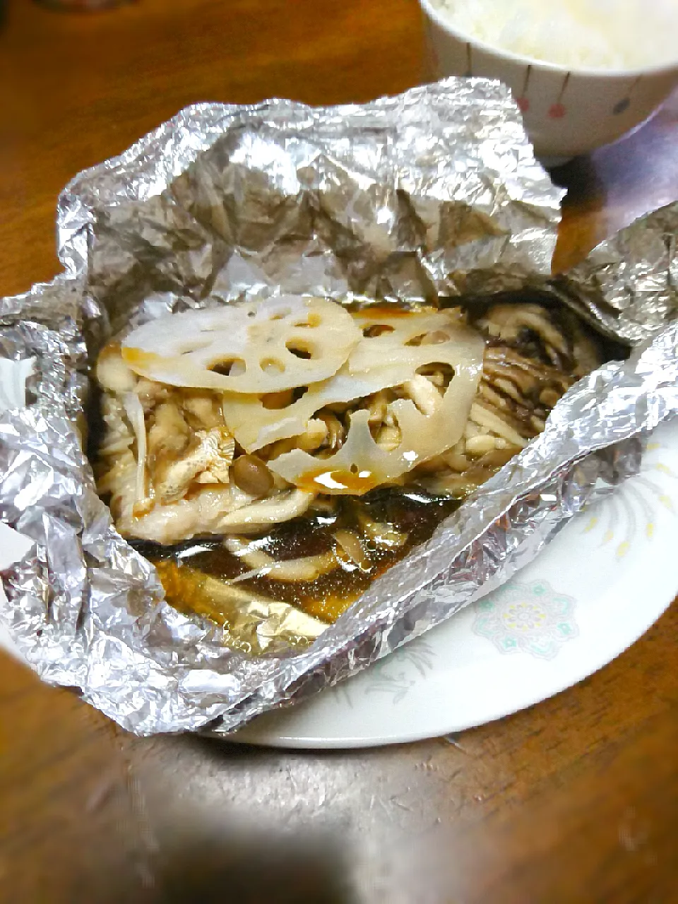 舞茸と鶏肉のホイル蒸し|狛犬さん