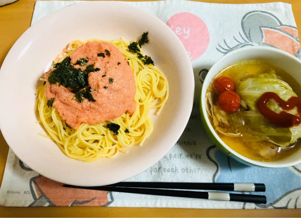 Snapdishの料理写真:たらこスパゲティとロールキャベツ|飛鳥さん