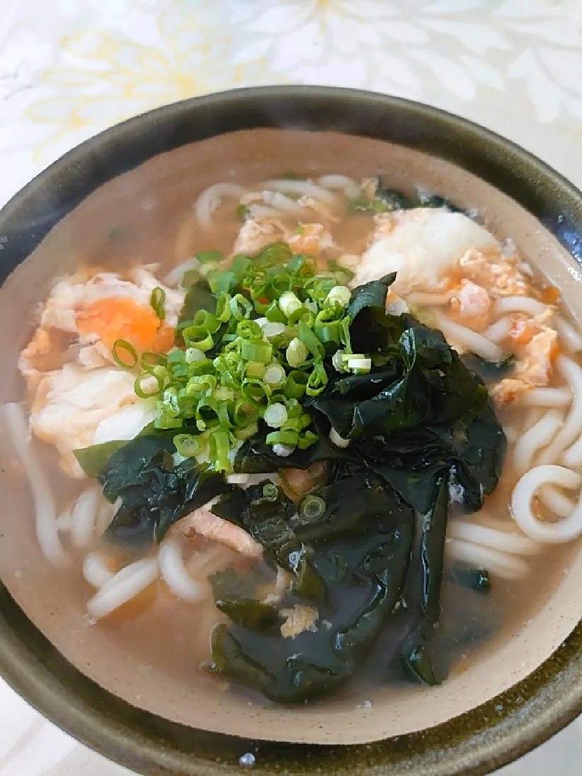 Snapdishの料理写真:お昼は急いで作った卵とじうどん
ワカメ入り|🍒ふみりん🍒さん