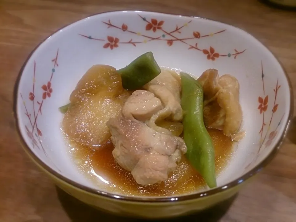 鶏と夕顔とモロッコいんげんの煮物|古尾谷りかこさん