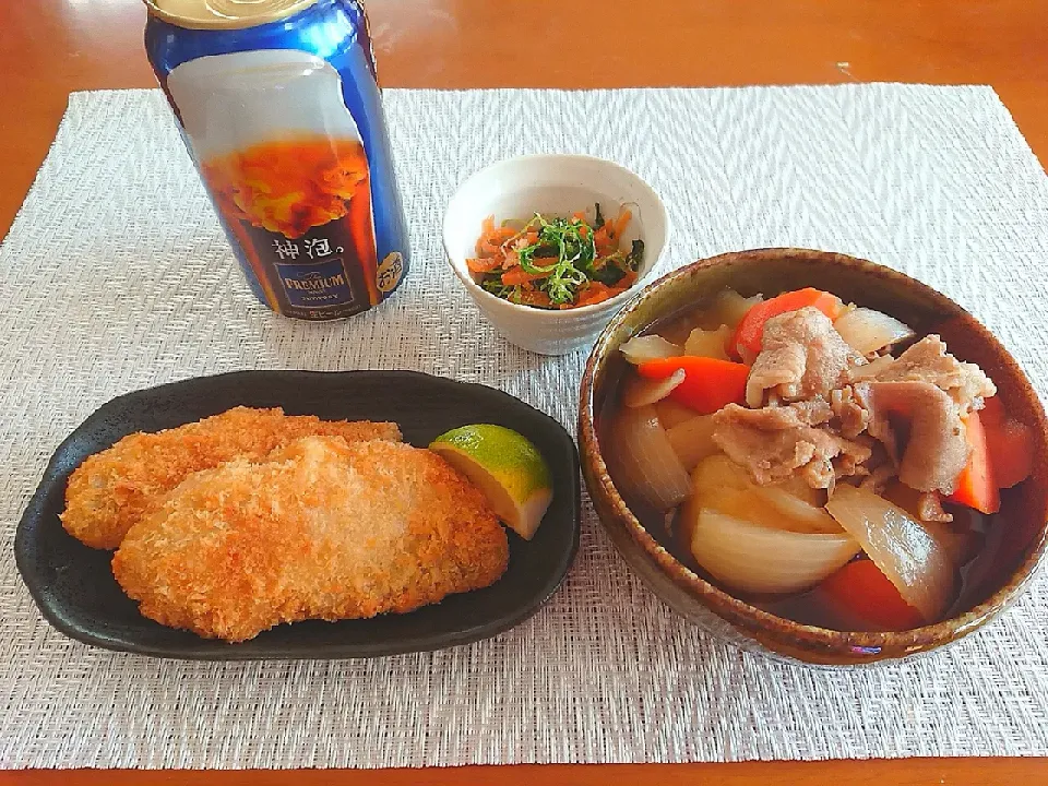 アジフライ  肉じゃが  ごま和え🍺|chikakoさん