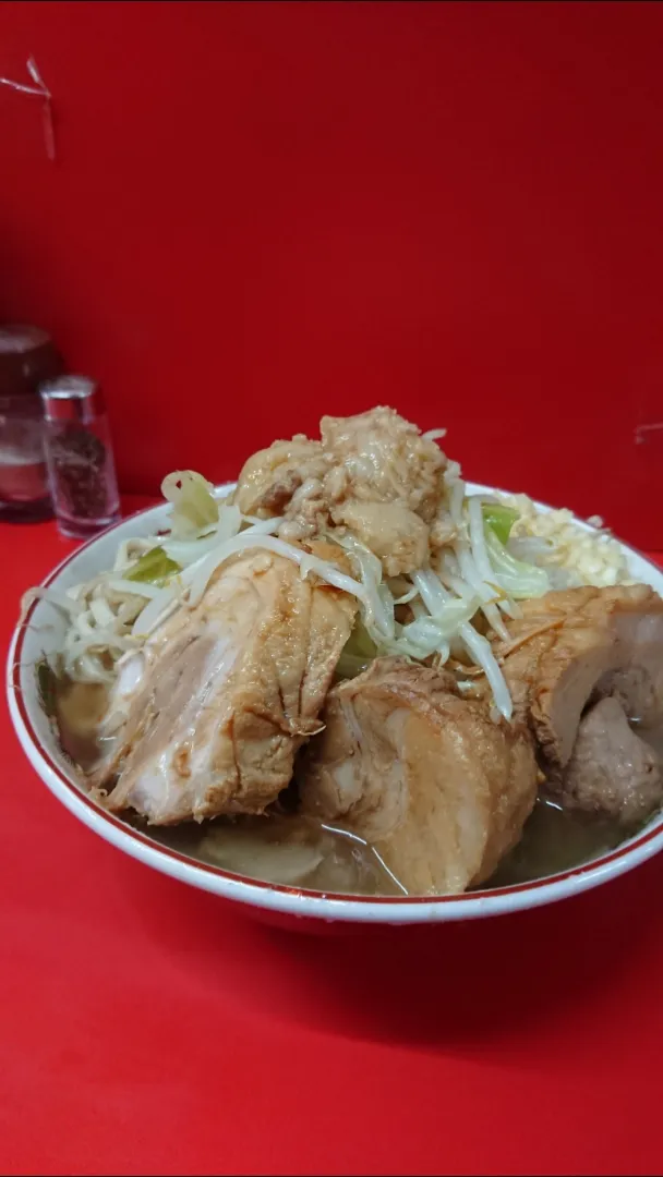 ラーメン二郎京都店全マシ九条ネギトッピングのラーメン|たかしさん