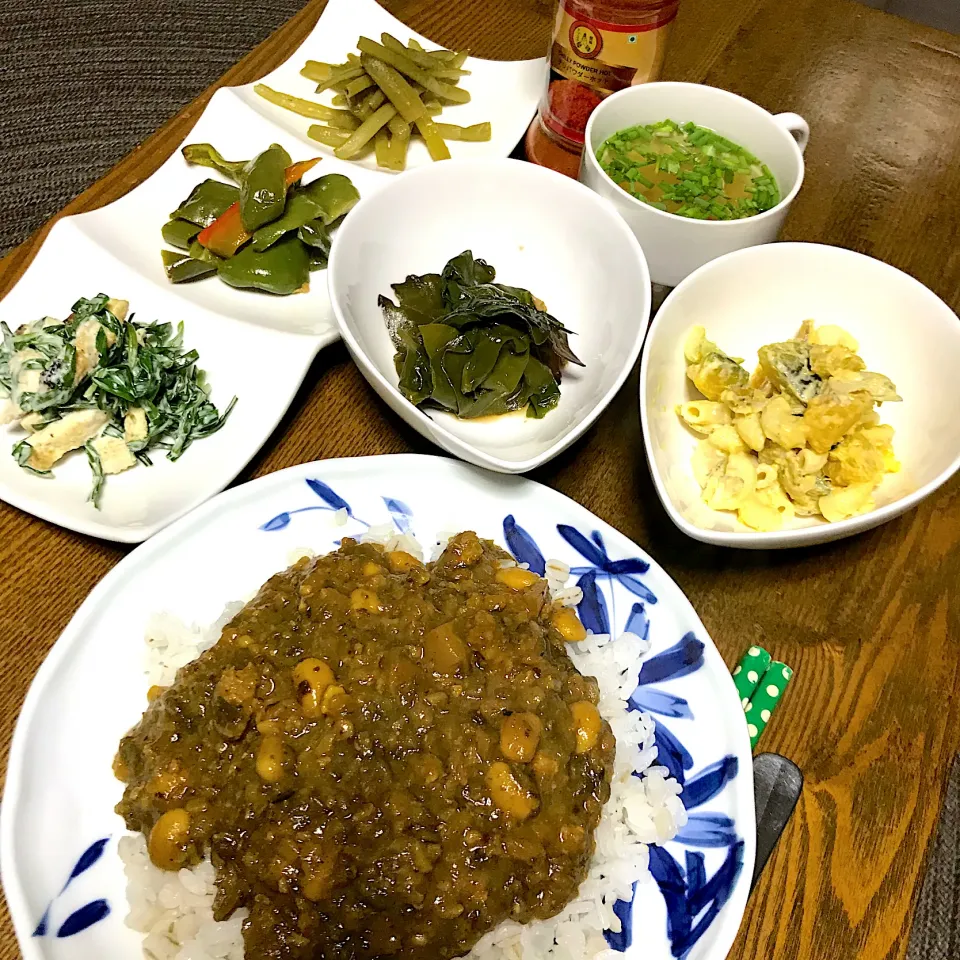 Snapdishの料理写真:和風ドライカレーの晩ごはん|りこでりこさん