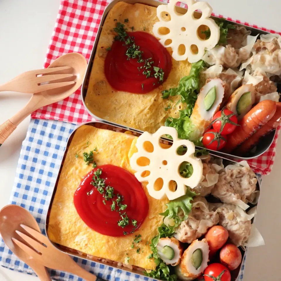 Snapdishの料理写真:中学生男子年子弁当🍱オムライスと焼売弁当|なかじー。さん