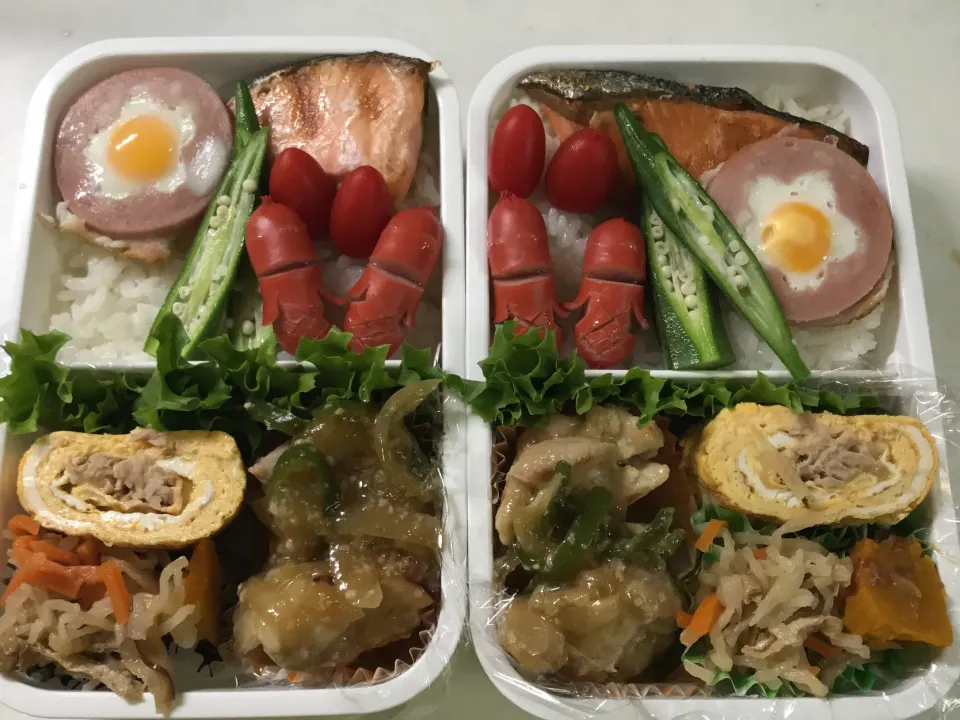 Snapdishの料理写真:2019年11月14日　ムスコ＆オレ弁当♪|クッキングおやぢさん