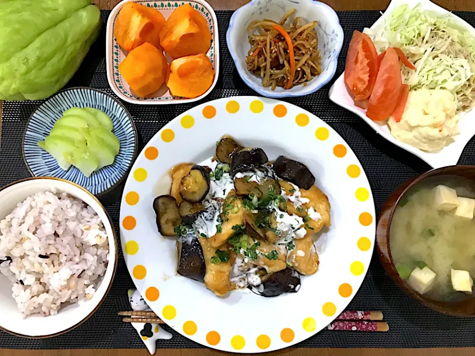 鶏と茄子の南蛮マヨ定食|ゆうかさんさん