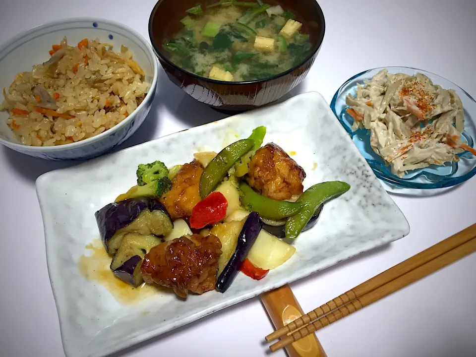 今宵は、鶏肉と野菜の黒酢あんかけ🍆|Kojiさん